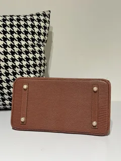 Lizard Leather 30cm Chestnut Gold Hardware Top Handle Tote Bag WLB045 image 6