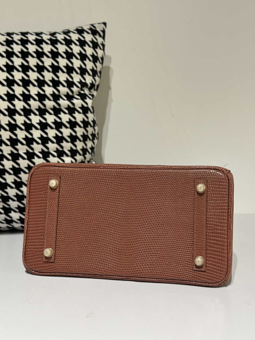 Lizard Leather 30cm Chestnut Gold Hardware Top Handle Tote Bag WLB045 photo 6