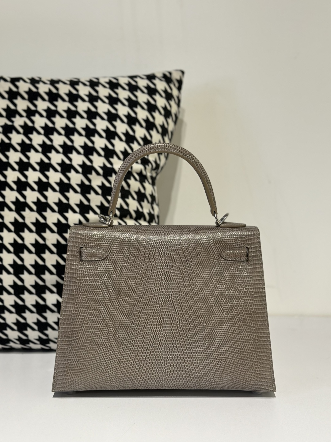 Lizard Leather Taupe Gray 25cm Silver Hardware Top Handle Bag WLB046 photo 3