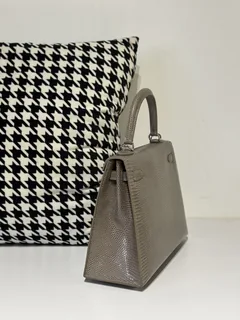 Lizard Leather Taupe Gray 25cm Silver Hardware Top Handle Bag WLB046 image 4