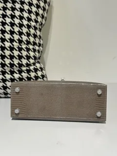 Lizard Leather Taupe Gray 25cm Silver Hardware Top Handle Bag WLB046 image 6