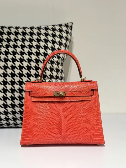 Lizard Leather Salmon Pink 25cm Gold Hardware Top Handle Bag WLB047