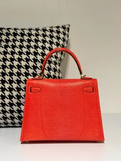 Lizard Leather Salmon Pink 25cm Gold Hardware Top Handle Bag WLB047 image 3