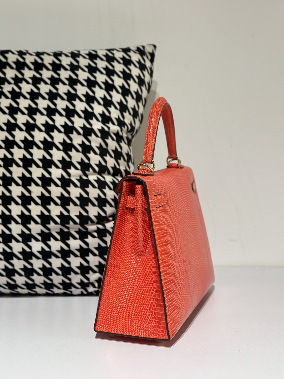 Lizard Leather Salmon Pink 25cm Gold Hardware Top Handle Bag WLB047 image 4