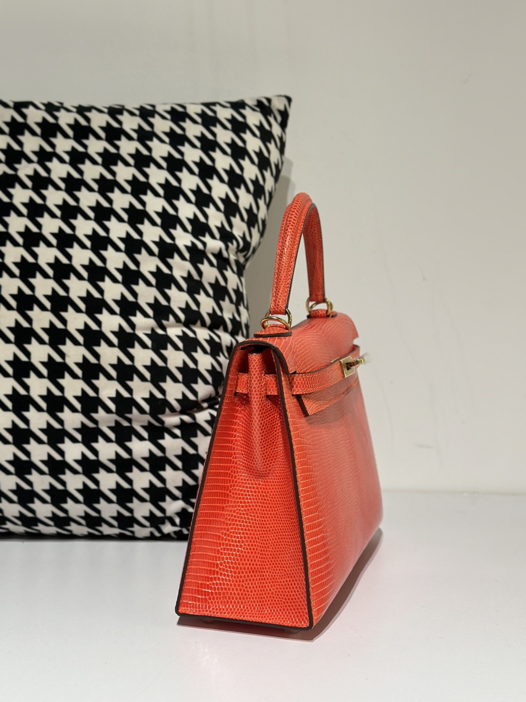 Lizard Leather Salmon Pink 25cm Gold Hardware Top Handle Bag WLB047 image 5