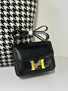 Lizard Leather Black 18cm Gold Hardware Flap Shoulder Bag WLB048 image 1