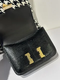 Lizard Leather Black 18cm Gold Hardware Flap Shoulder Bag WLB048 image 2