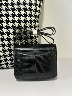 Lizard Leather Black 18cm Gold Hardware Flap Shoulder Bag WLB048 image 3