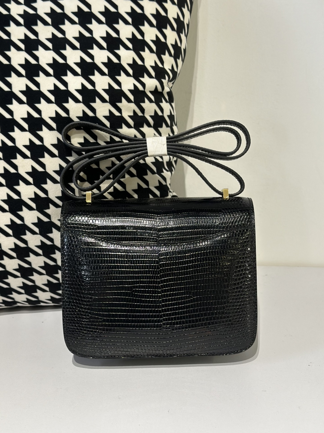 Lizard Leather Black 18cm Gold Hardware Flap Shoulder Bag WLB048 photo 3