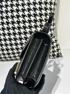 Lizard Leather Black 18cm Gold Hardware Flap Shoulder Bag WLB048 image 4
