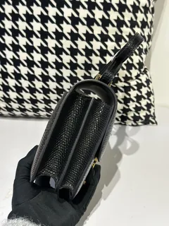 Lizard Leather Black 18cm Gold Hardware Flap Shoulder Bag WLB048 image 5