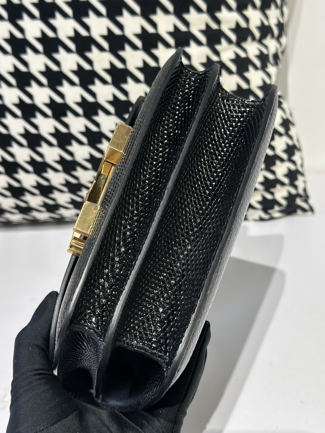 Lizard Leather Black 18cm Gold Hardware Flap Shoulder Bag WLB048 photo 6