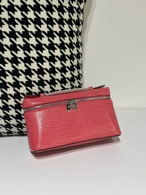 Lizard Leather Rose Red 19cm Silver Hardware Top Handle Bag WLB051
