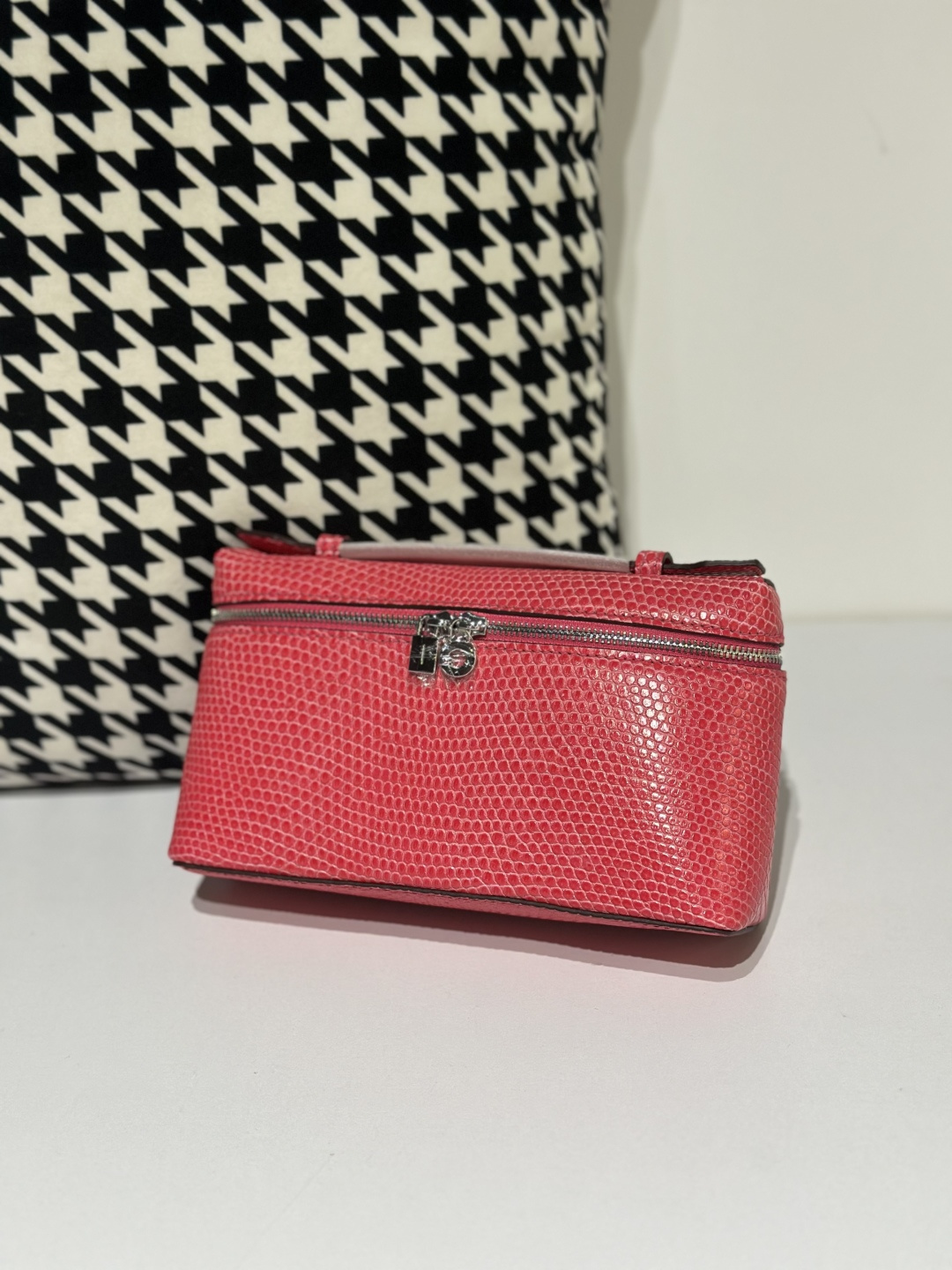 Lizard Leather Rose Red 19cm Silver Hardware Top Handle Bag WLB051 image 2