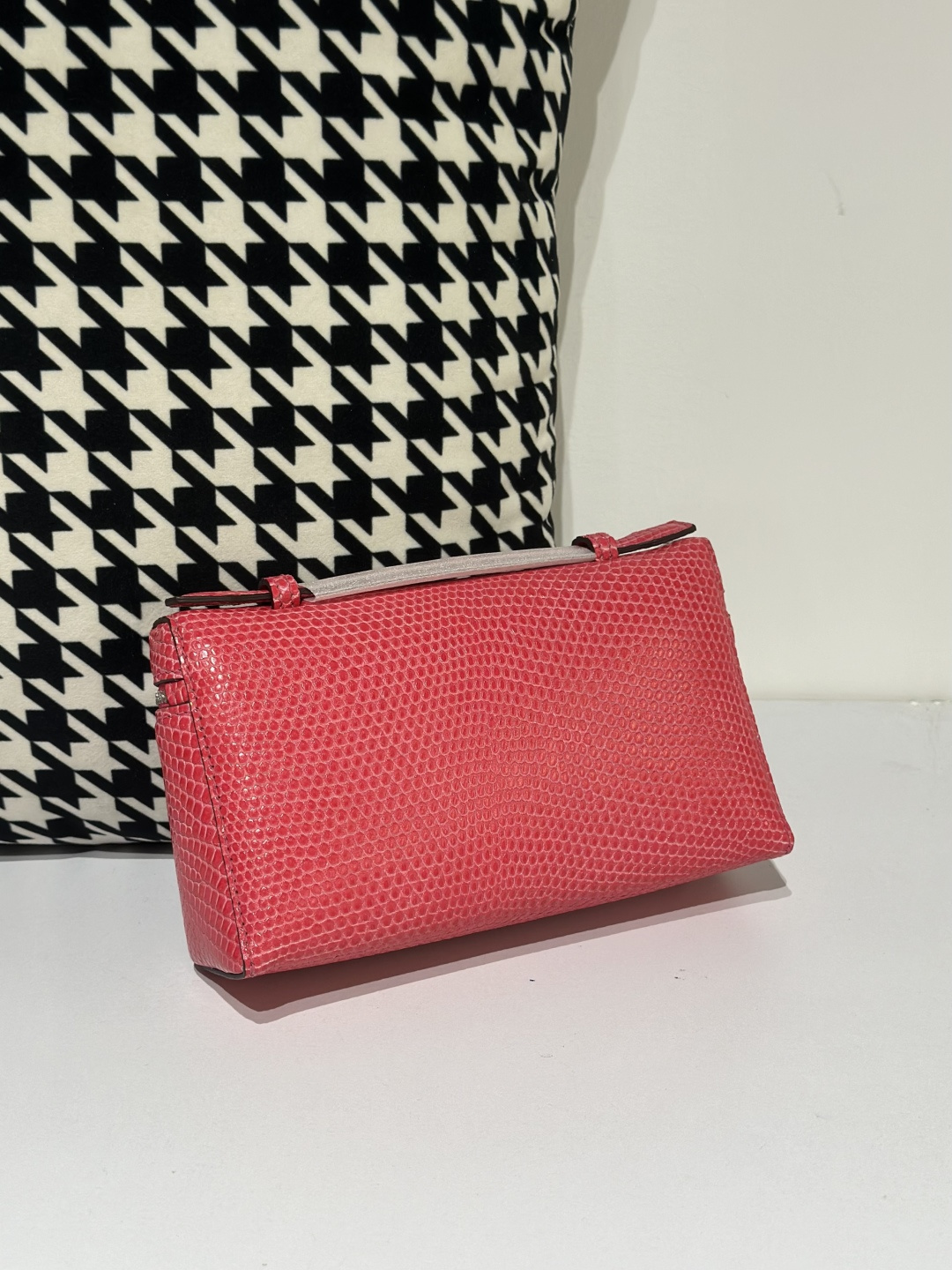 Lizard Leather Rose Red 19cm Silver Hardware Top Handle Bag WLB051 image 3