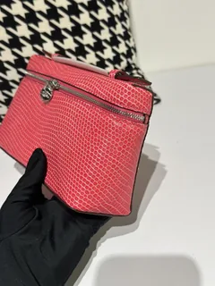 Lizard Leather Rose Red 19cm Silver Hardware Top Handle Bag WLB051 image 4