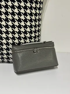 Lizard Leather Charcoal Gray 19cm Silver Hardware Top Handle Bag WLB052 image 1