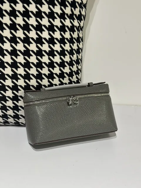 Lizard Leather Charcoal Gray 19cm Silver Hardware Top Handle Bag WLB052