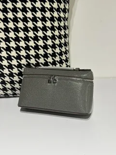 Lizard Leather Charcoal Gray 19cm Silver Hardware Top Handle Bag WLB052 image 2