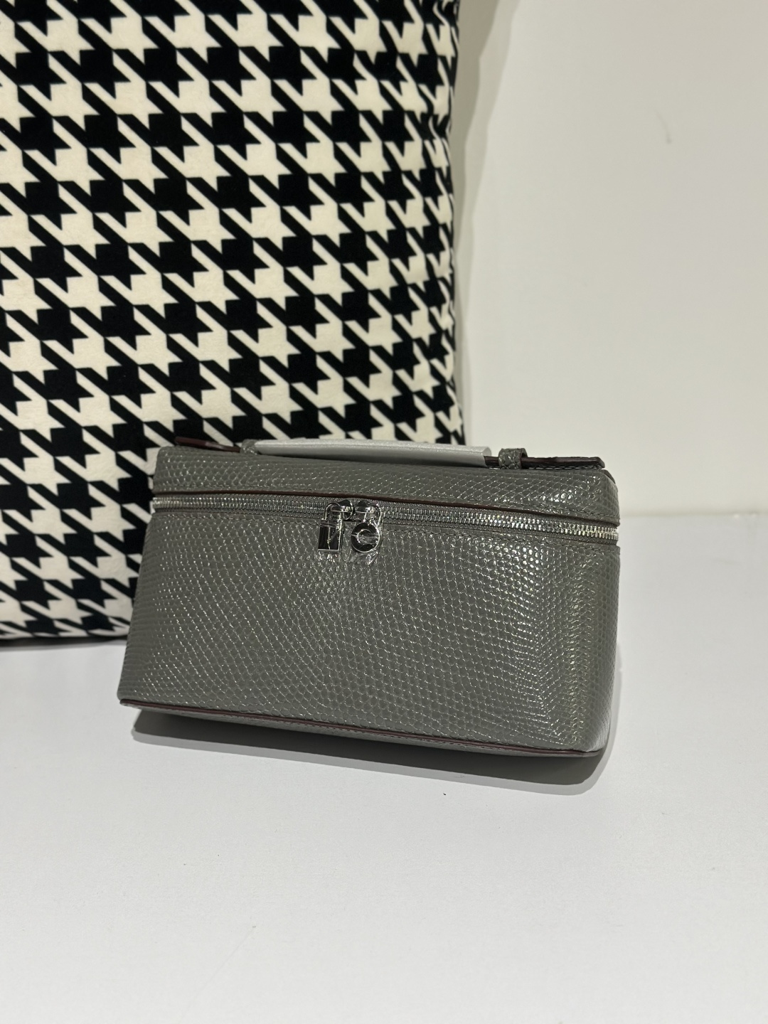 Lizard Leather Charcoal Gray 19cm Silver Hardware Top Handle Bag WLB052 photo 2