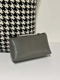Lizard Leather Charcoal Gray 19cm Silver Hardware Top Handle Bag WLB052 image 3