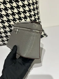 Lizard Leather Charcoal Gray 19cm Silver Hardware Top Handle Bag WLB052 image 4