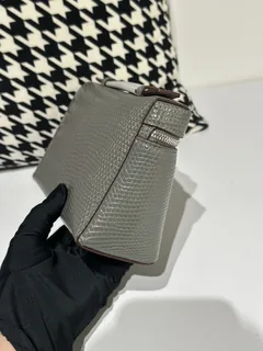 Lizard Leather Charcoal Gray 19cm Silver Hardware Top Handle Bag WLB052 image 5