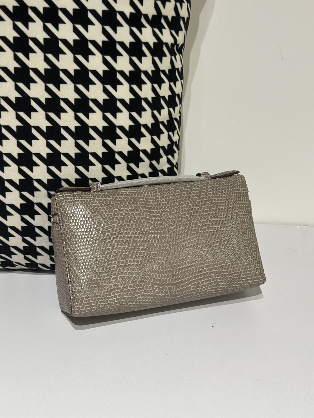 Lizard Leather Khaki 19cm Silver Hardware Top Handle Bag WLB053 image 3