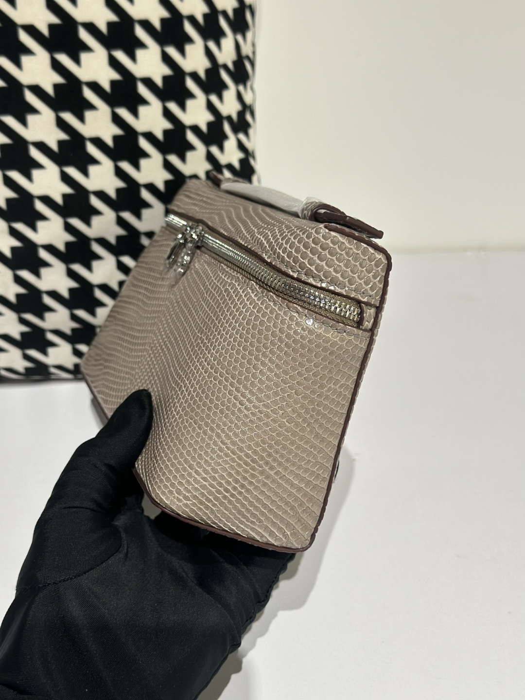 Lizard Leather Khaki 19cm Silver Hardware Top Handle Bag WLB053 image 4