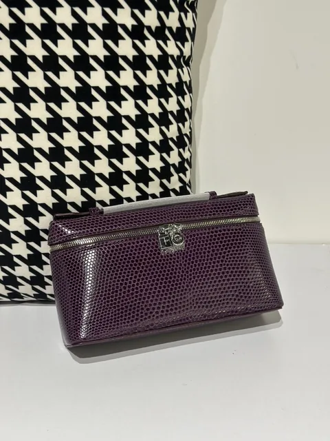Lizard Leather Purple 19cm Silver Hardware Top Handle Bag WLB054