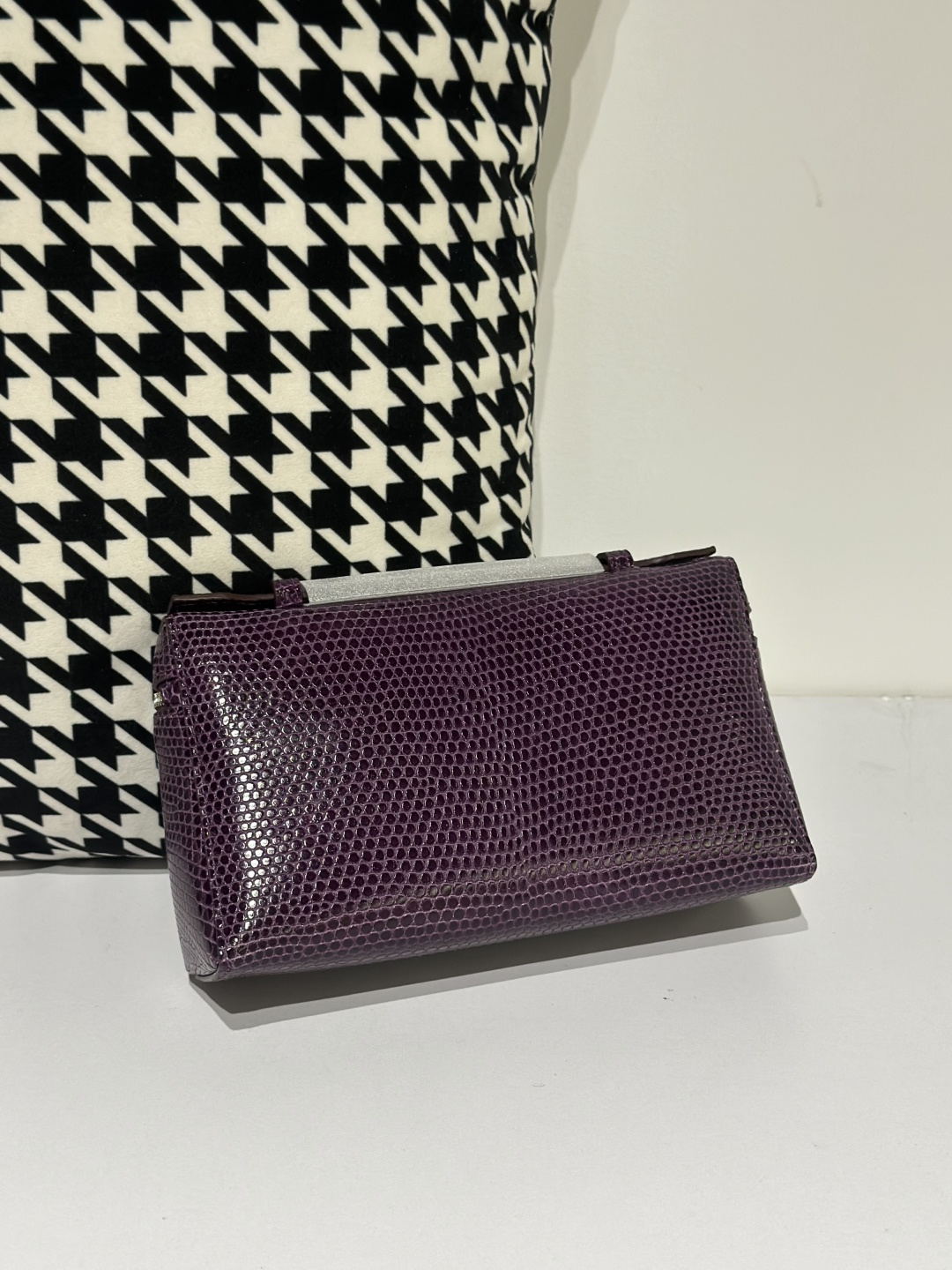 Lizard Leather Purple 19cm Silver Hardware Top Handle Bag WLB054 photo 3
