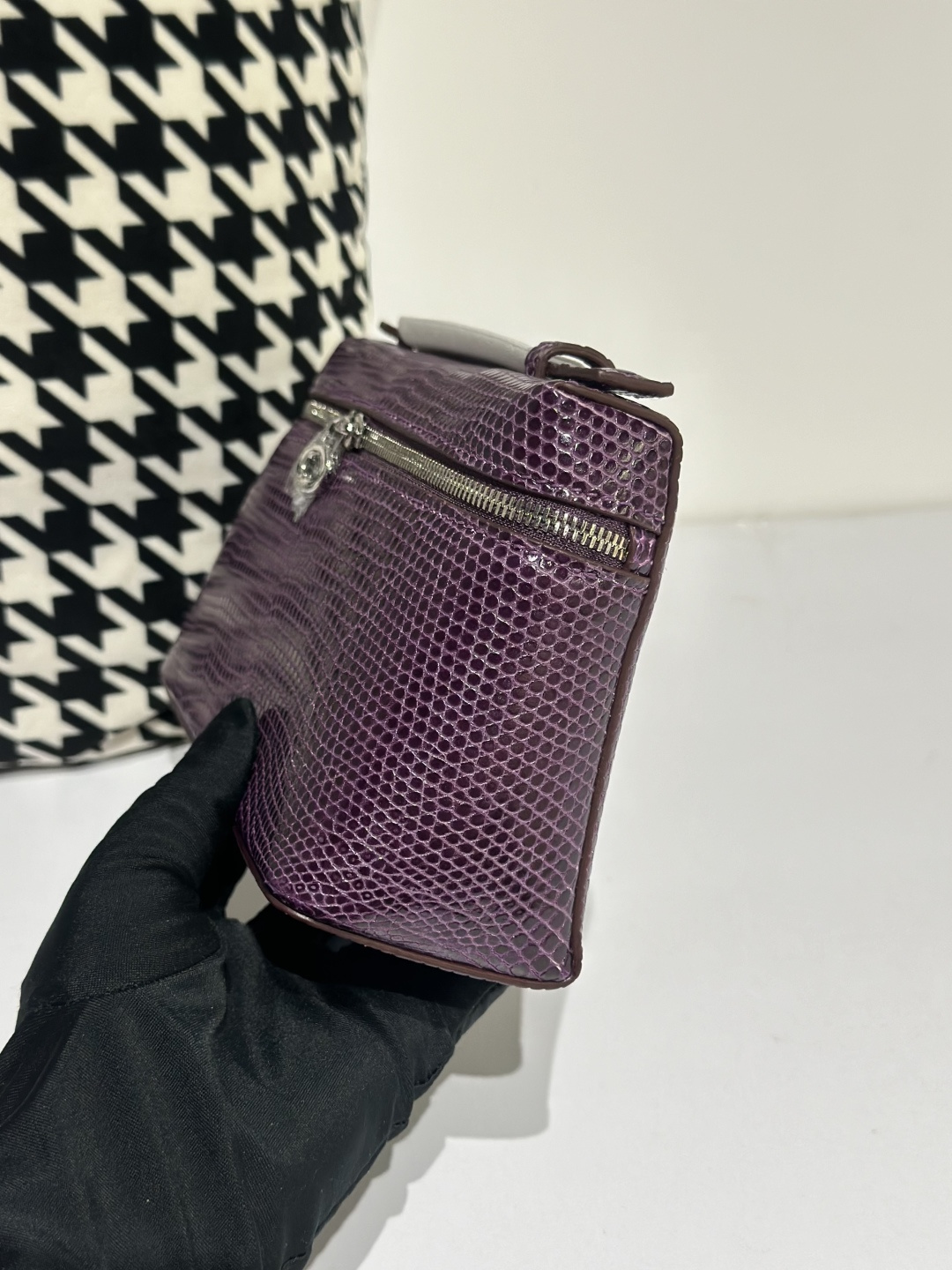 Lizard Leather Purple 19cm Silver Hardware Top Handle Bag WLB054 photo 4