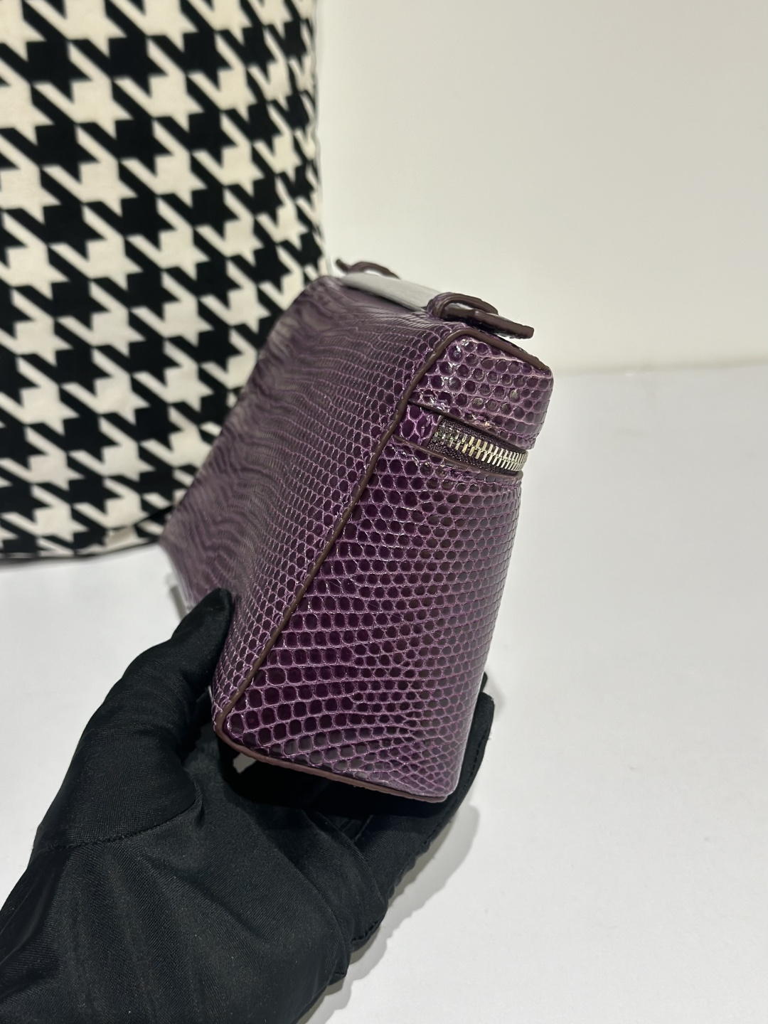 Lizard Leather Purple 19cm Silver Hardware Top Handle Bag WLB054 photo 5