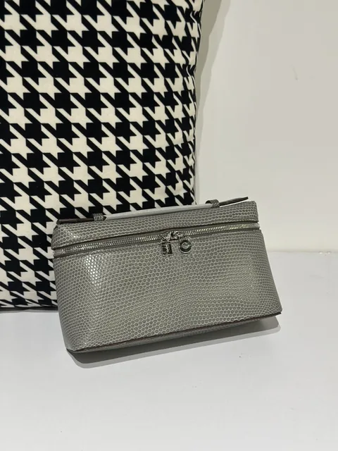 Lizard Leather Light Gray 19cm Silver Hardware Top Handle Bag WLB055
