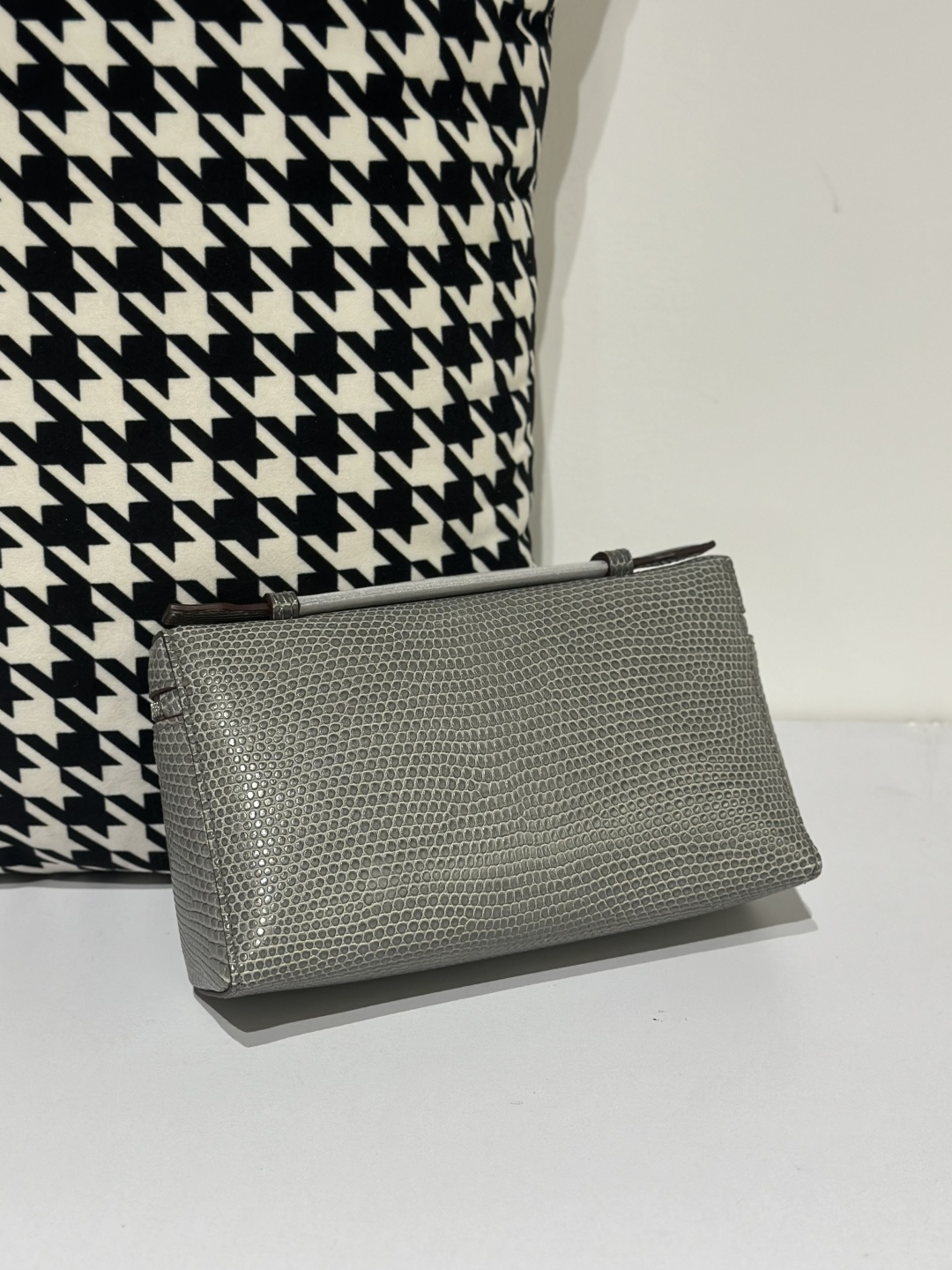 Lizard Leather Light Gray 19cm Silver Hardware Top Handle Bag WLB055 photo 3