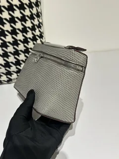 Lizard Leather Light Gray 19cm Silver Hardware Top Handle Bag WLB055 image 4