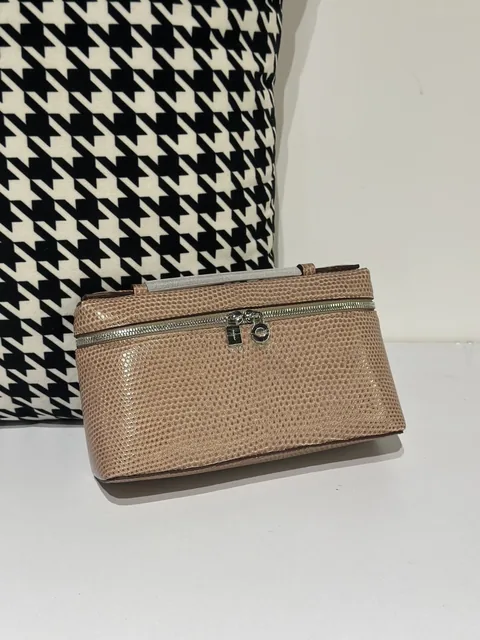 Lizard Leather Apricot 19cm Silver Hardware Top Handle Bag WLB056