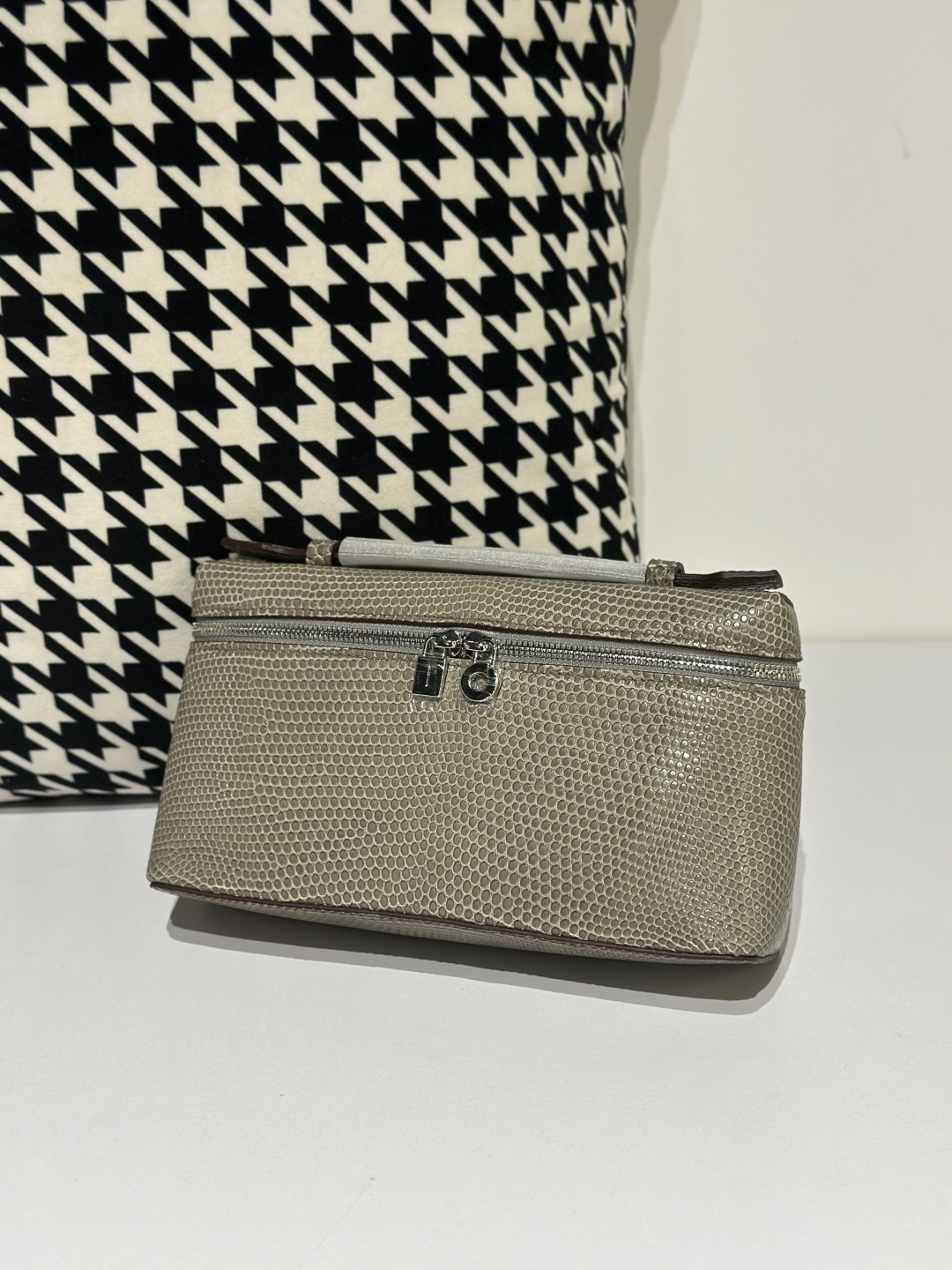 Lizard Leather Gray 19cm Silver Hardware Top Handle Bag WLB057 image 2