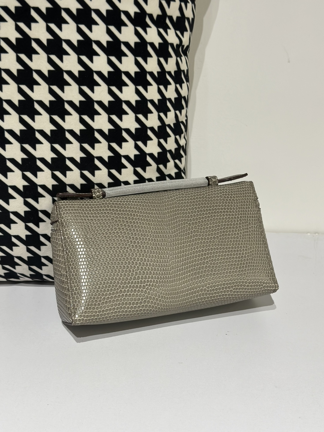 Lizard Leather Gray 19cm Silver Hardware Top Handle Bag WLB057 image 3