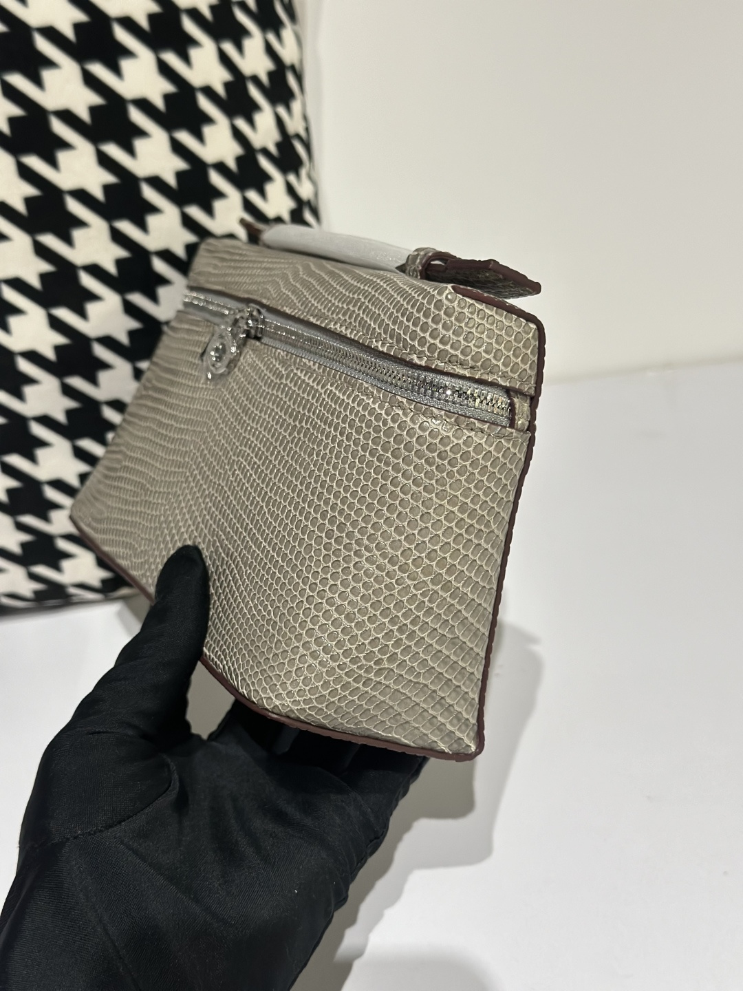 Lizard Leather Gray 19cm Silver Hardware Top Handle Bag WLB057 image 4