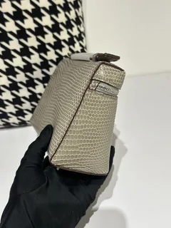 Lizard Leather Gray 19cm Silver Hardware Top Handle Bag WLB057 image 5