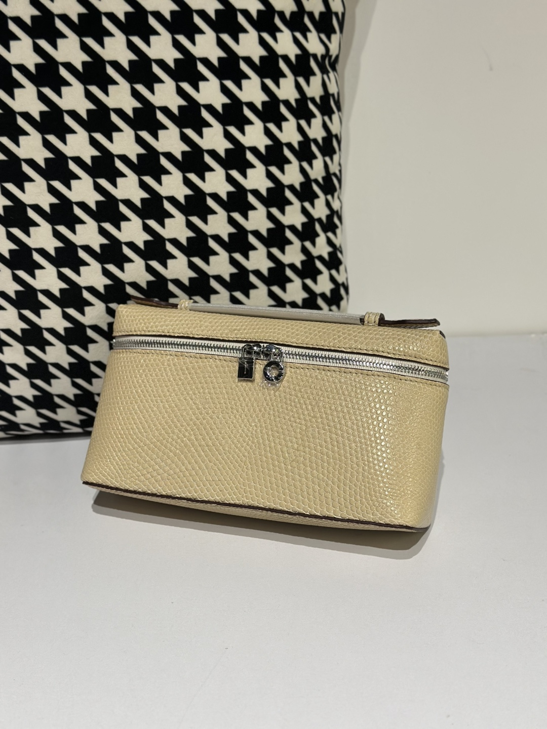 Lizard Leather Cream 19cm Silver Hardware Top Handle Bag WLB059 photo 2