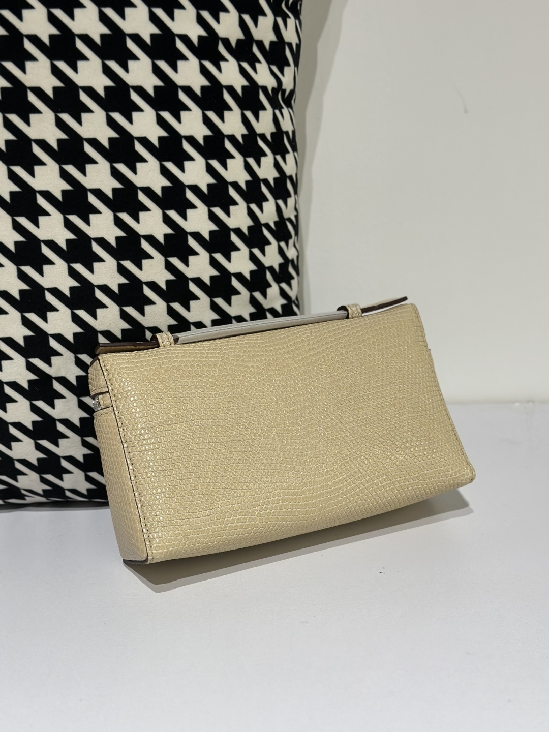 Lizard Leather Cream 19cm Silver Hardware Top Handle Bag WLB059 photo 3