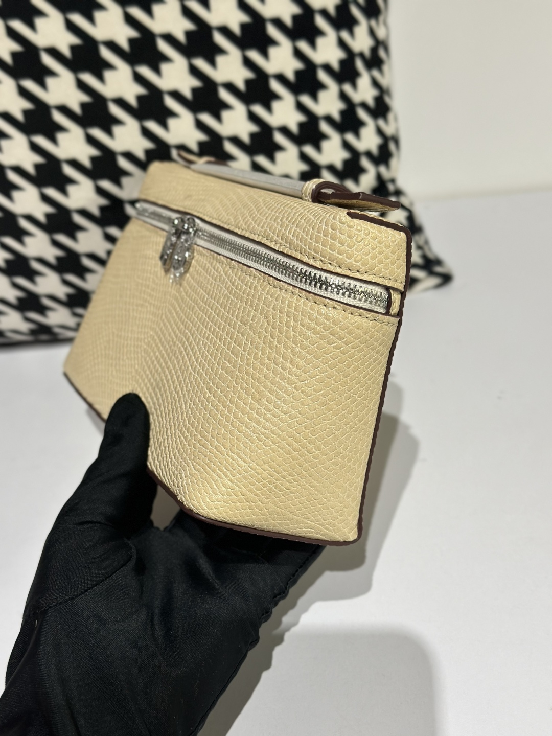 Lizard Leather Cream 19cm Silver Hardware Top Handle Bag WLB059 photo 4