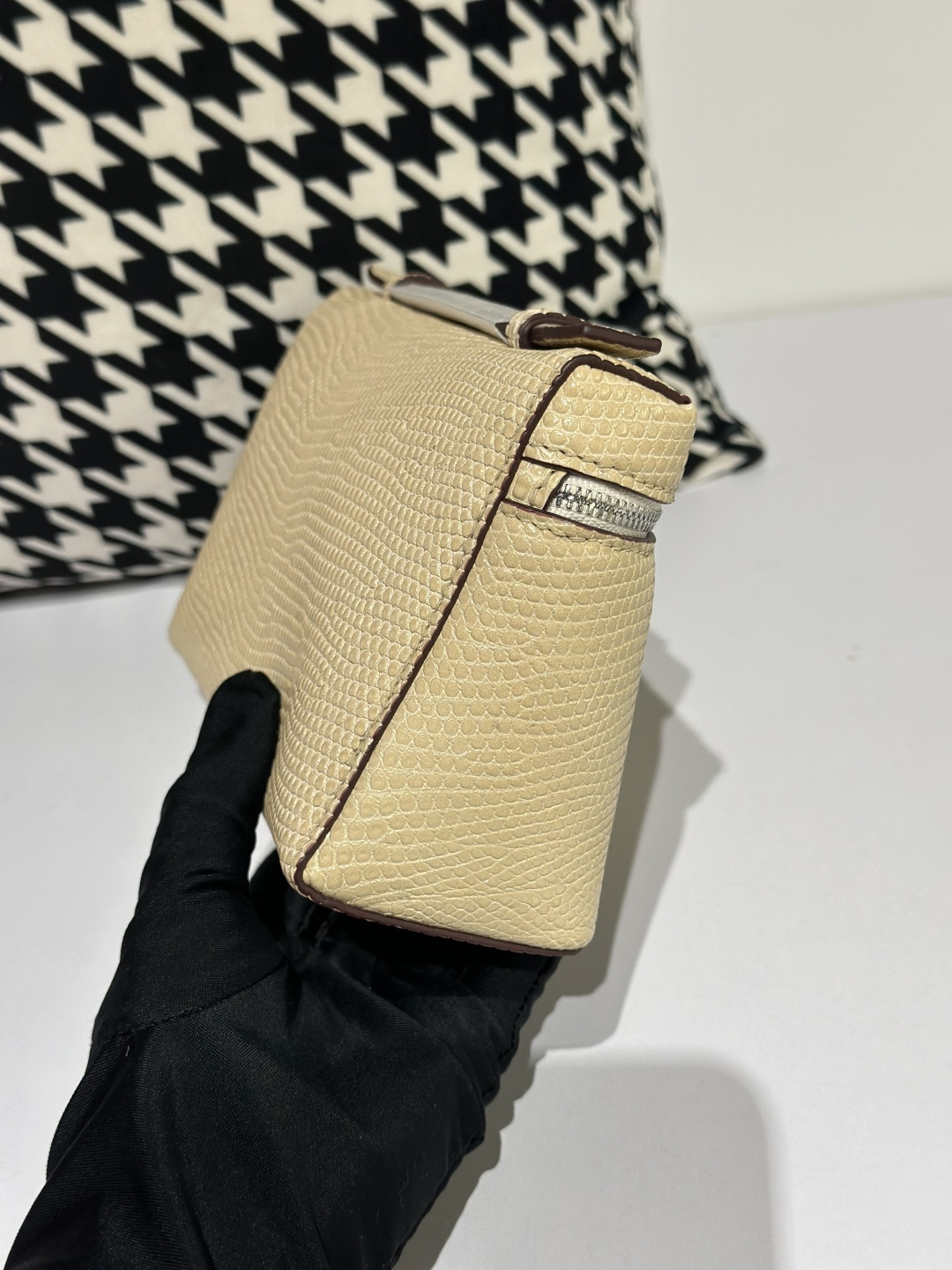Lizard Leather Cream 19cm Silver Hardware Top Handle Bag WLB059 photo 5