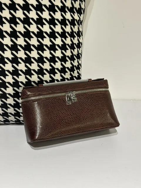 Lizard Leather Dark Brown 19cm Silver Hardware Top Handle Bag WLB060