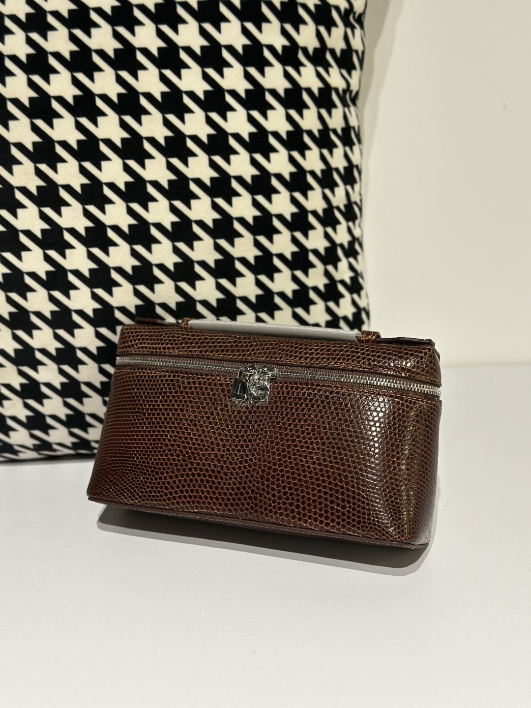 Lizard Leather Dark Brown 19cm Silver Hardware Top Handle Bag WLB060 photo 2
