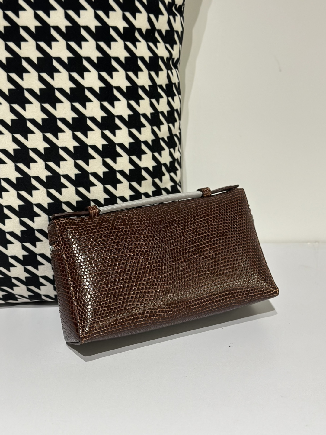 Lizard Leather Dark Brown 19cm Silver Hardware Top Handle Bag WLB060 photo 3