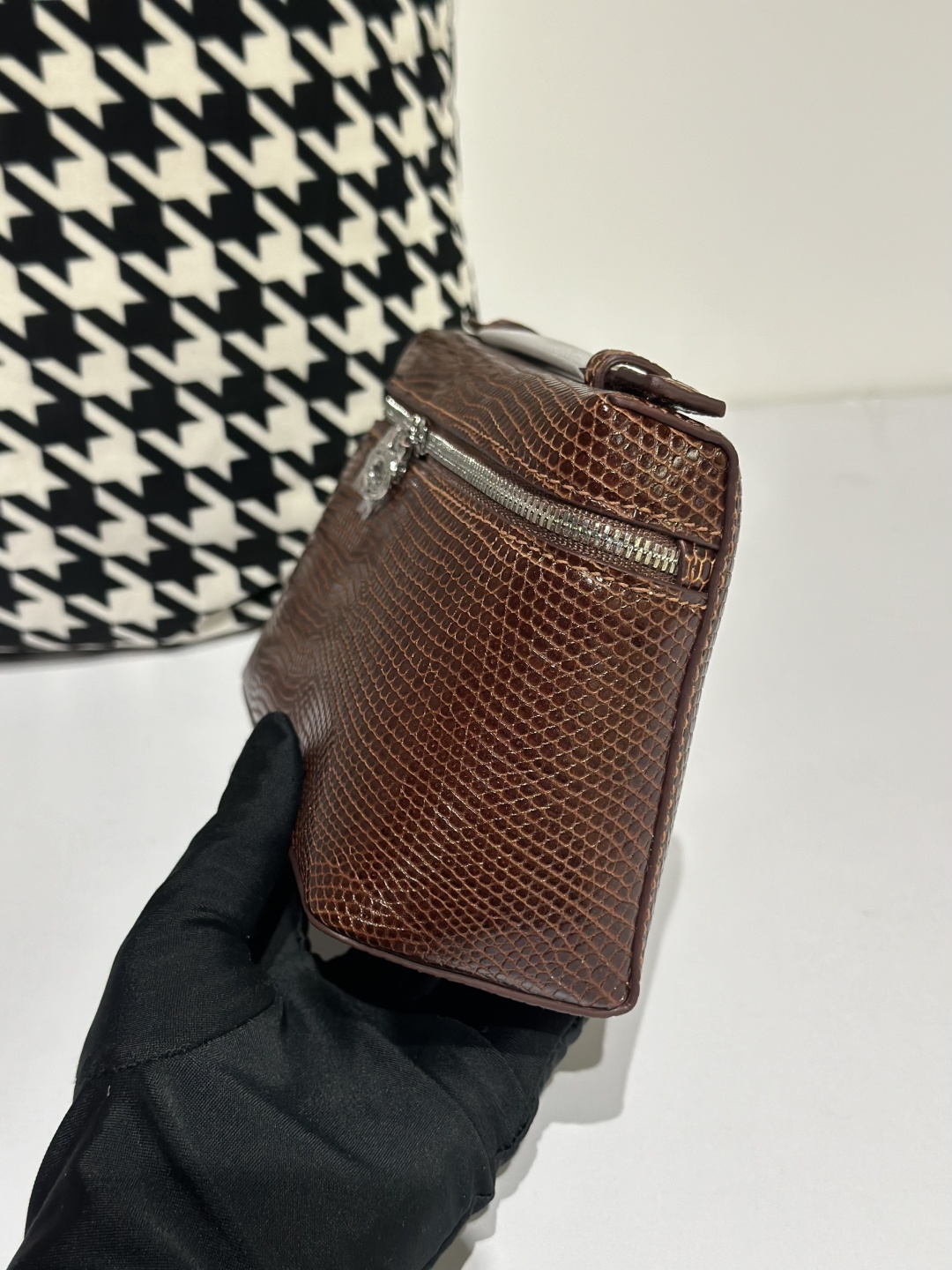 Lizard Leather Dark Brown 19cm Silver Hardware Top Handle Bag WLB060 photo 4