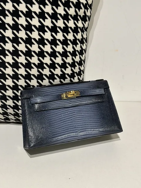 Lizard Leather Blue Gold Hardware Series I Flap Shoulder Bag WLB061